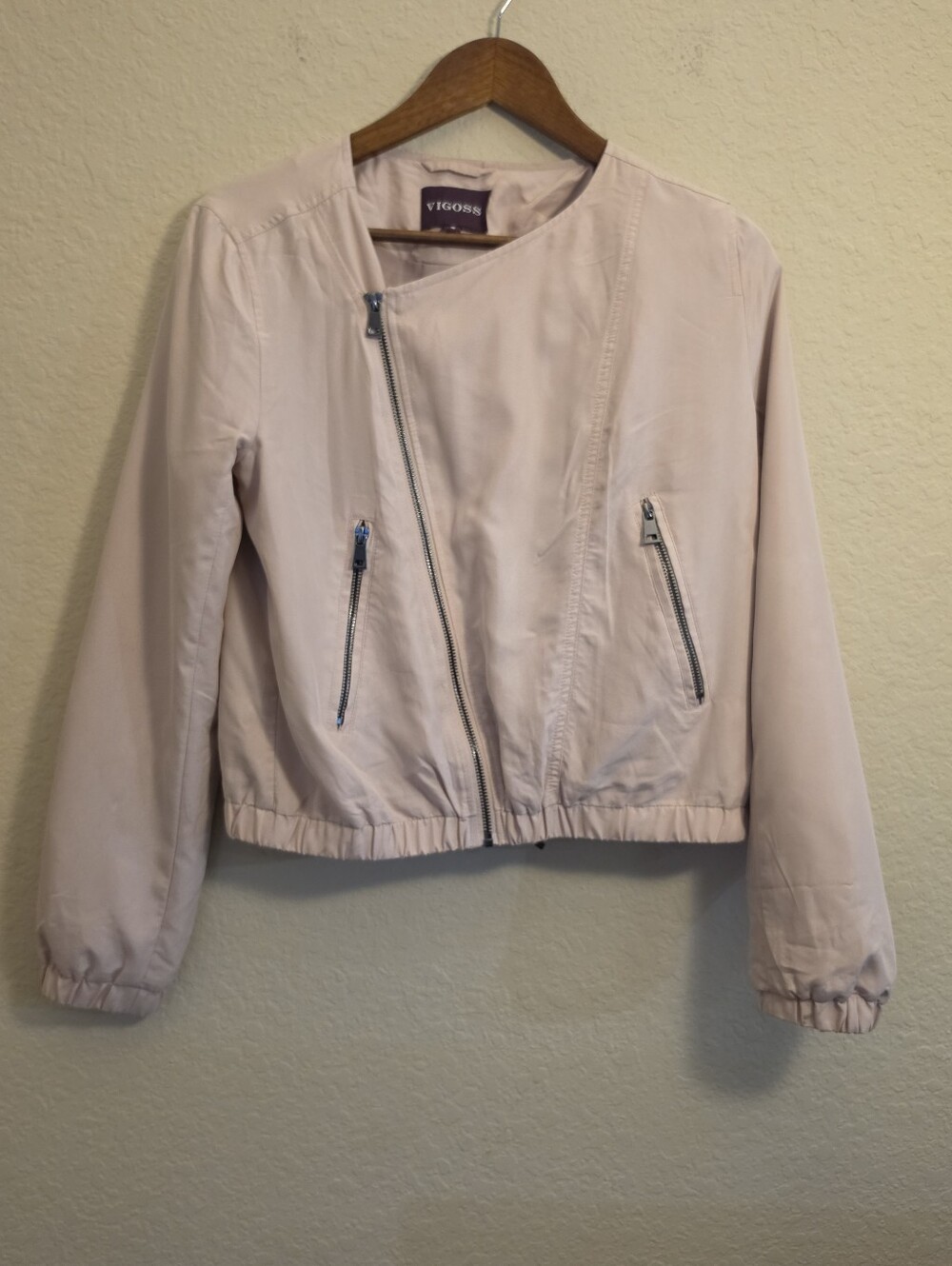 Vigoss Asymmetrical Zip Moto Jacket Womens Size Small Light Pink Zip Pockets